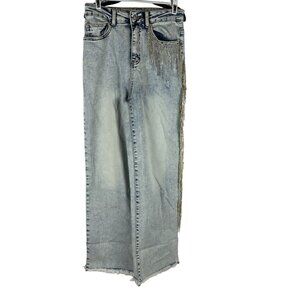 Blueb Collection Womens Light Denim Jeans With Rhinestone Fringe Size S
